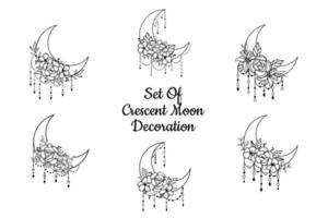 estilo floral de la luna creciente, colección de elementos de decoración lunar vector