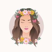 Mujer con flores decoración diseño ilustración vectorial vector