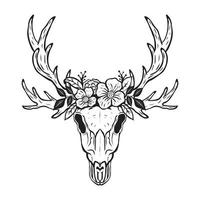 animal deer skull head with floral design vector