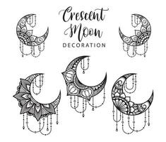 Crescent moon coloring page, moon decoration element collection vector