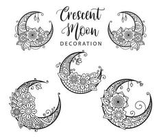 Crescent moon coloring page, moon decoration element collection vector