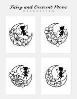 Set of fairy and crescent moon illustration vector