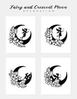 Set of fairy and crescent moon illustration vector