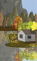 Realistic autumn forest, house by the lake - Vector