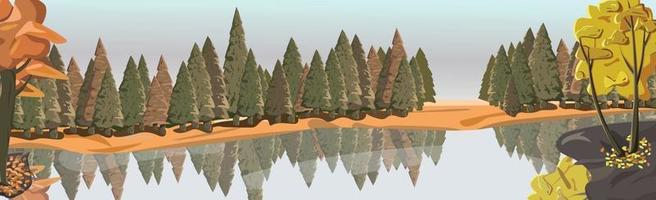 Realistic mixed forest reflected in the river - Vector