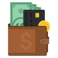 Wallet with money and credit card vector