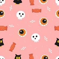 Halloween Seamless Pattern with cute, funny, sweet characters, vector