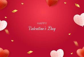 Valentine's day background with 3d love balloons and confetti vector