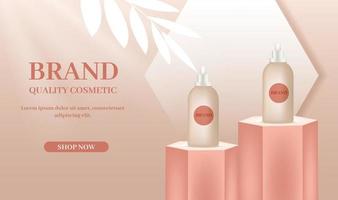 Cosmetics ad template with bottles on the podium vector