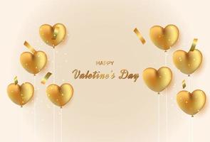 hermosa plantilla de tarjeta de san valentín con globos dorados vector