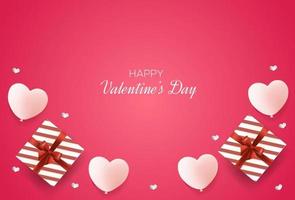 Valentine's day background with 3d love balloons and gift boxes vector