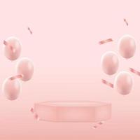 Minimal geometric podium with balloons and confetti vector
