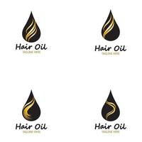 Logotipo esencial de aceite para el cabello con gota de aceite y símbolo-vector del logotipo del cabello