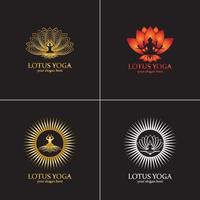 Diseño de logotipo de yoga, meditación humana en la ilustración de vector de flor de loto