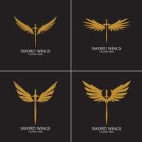 Sword with Wings. Golden Sword Symbol on Black Background. vector