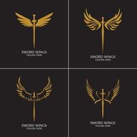 Sword with Wings. Golden Sword Symbol on Black Background. vector