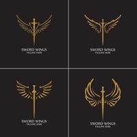 Sword with Wings. Golden Sword Symbol on Black Background. vector