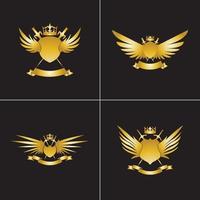 Heraldic Composition with crown, swords, wings, shield and ribbon. vector