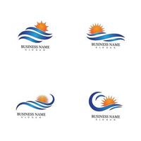 Water wave and sun icon vector illustration design logo