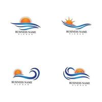 Water wave and sun icon vector illustration design logo