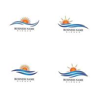 Water wave and sun icon vector illustration design logo