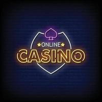 vector de texto de estilo de letreros de neón de casino en línea