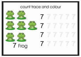 count trace and colour frog number 7 vector