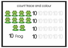 count trace and colour frog number 10 vector