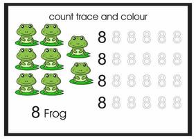 count trace and colour frog number 8 vector