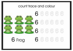 count trace and colour frog number 6 vector