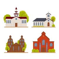 Set of old brick christian churches isolated on white vector