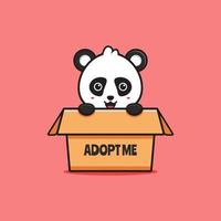 Cute panda on the box saying adopt me cartoon icon illustration vector