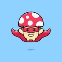 Cute mushroom super hero cartoon icon illustration vector