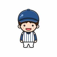 Cute boy wearing baseball uniform cartoon icon illustration vector