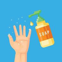 vector illustration hand with soap. symbol clean
