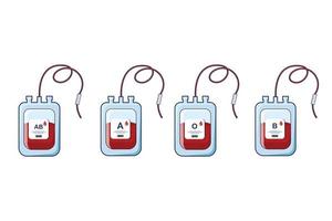 blood bag for donation vector illustration. blood type A, B, AB, O