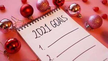 Goal list for 2021. Pink background with Christmas balls photo