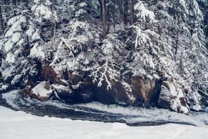 Winter spring fed creek waterfalls in the winter photo