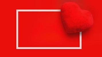 Valentines day love background with soft toy heart on red background photo