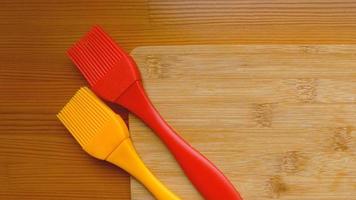 Empty cutting board on planks food background concept photo