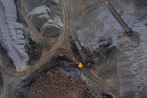 Aerial photo of a yellow digger