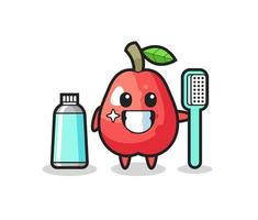 Ilustración de mascota de manzana de agua con un cepillo de dientes vector