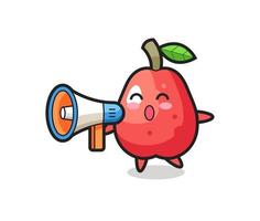 ilustración de personaje de manzana de agua sosteniendo un megáfono vector