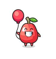 water apple mascot illustration is playing balloon vector