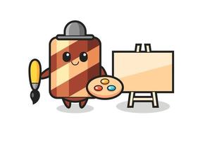 Illustration of wafer roll mascot as a painter vector