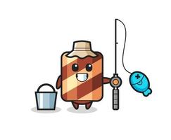 Mascot character of wafer roll as a fisherman vector