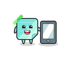 sticky notes illustration cartoon holding a smartphone vector