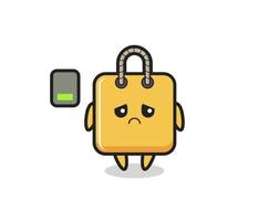 personaje de mascota de bolsa de compras haciendo un gesto cansado vector