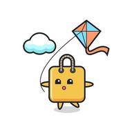 shopping bag mascot illustration is playing kite vector