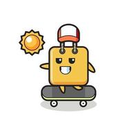 shopping bag character illustration ride a skateboard vector